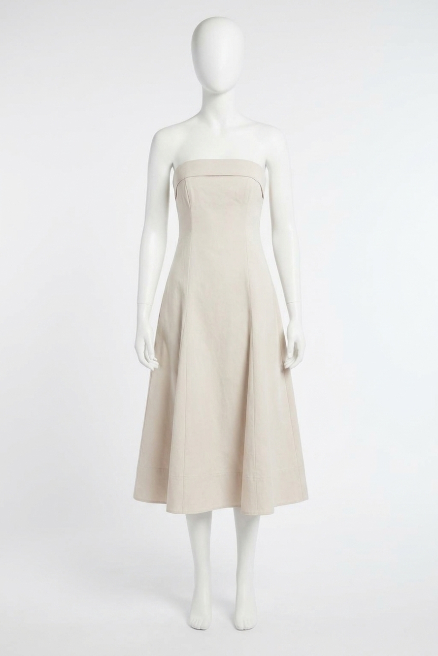 NEW ASTR kyla fitted strapless midi dress in tan